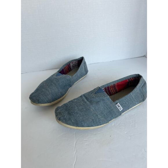 Toms Classic Alpargata Flat Shoes Blue Canvas Lightweight Slip On Loafer Sz 8.5 - Picture 1 of 10